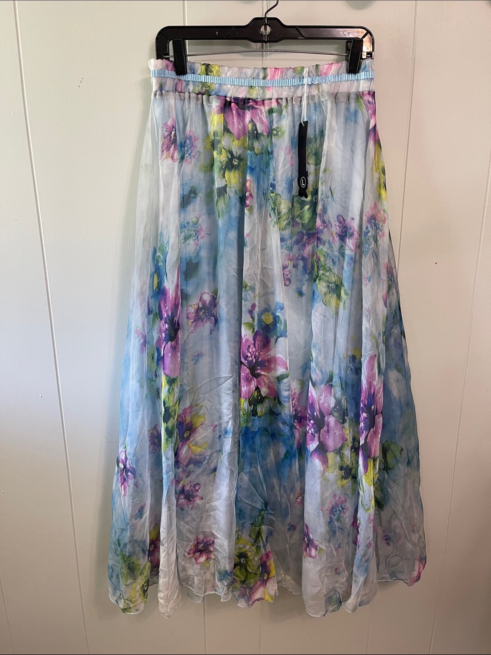 Whimsygoth Fairy Grunge Midi Skirt Sz Large Sheer Pleated Floral Romantic 90s